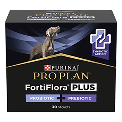 Purina Pro Plan FortiFlora Plus for dog, packaging with 30 sachets