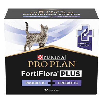 Purina Pro Plan FortiFlora Plus for cat, packaging with 30 sachets