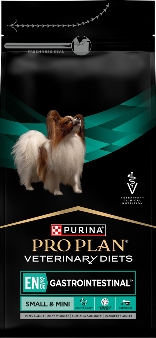 Forpackning av Purina Pro Plan Veterinary Diets EN Gastrointestinal Small and Mini for valpar och vuxna hundar